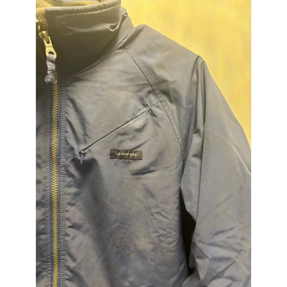 Lands' End Squall Jacket Kids Small 6-8 Navy Blue Good Fleece Lined Bomber Zip
